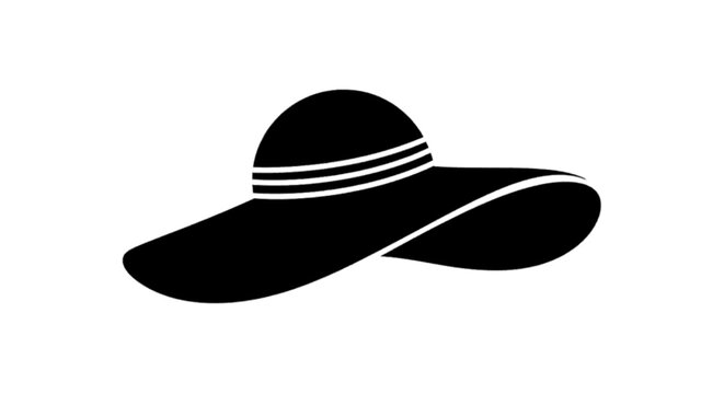 Minimal black silhouette icon, simple flat vector, bold black shape, no, no shading black silhouette of a widebrimmed sun hat on a, flat icon style