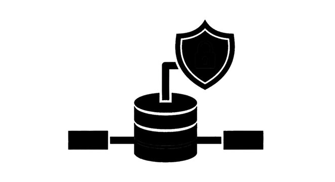 Minimal black silhouette icon, simple flat vector, bold black shape, no, no shading secure database icon, data protection and encryption symbol on a, flat icon style