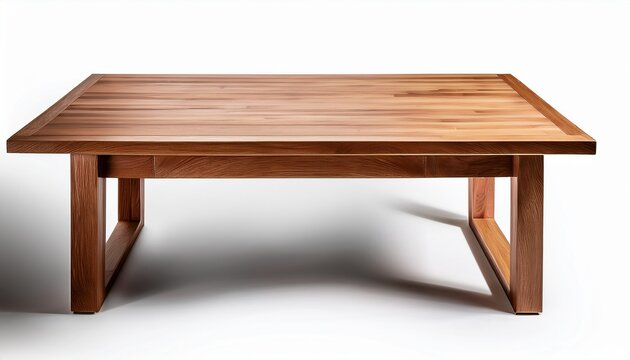 sturdy rectangular wooden table with natural wood grain finish isolated on a white background perfect for home or office interior mockups
