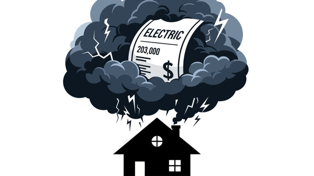 Electric Bill Shock - Storm Cloud Over House.