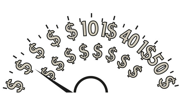 Money meter with dollar signs and numerical values.