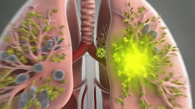 3D Visualization of Human Lungs Demonstrating Airflow and Infection Illustration for Medical and Educational Use in Health Care