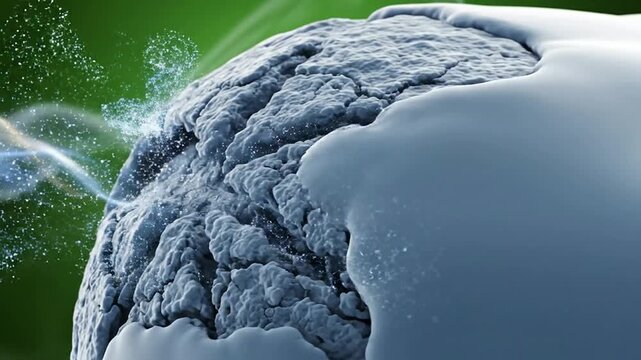 Abstract CGI Microscopic Depiction of Wound Healing Process Showcasing Dynamic Textures and Energy Flow on Green Background