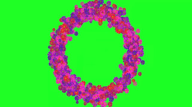 Floral Letter O Alphabet Design with Colorful Flowers on Green Screen