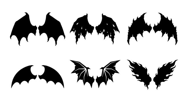 Demon Wings Vector Set, Gothic Angel Wings, Fantasy Creature Silhouettes