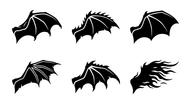 Fantasy Dragon Wings Vector Set, Mythical Creature Emblems, Dark Gothic Iconography