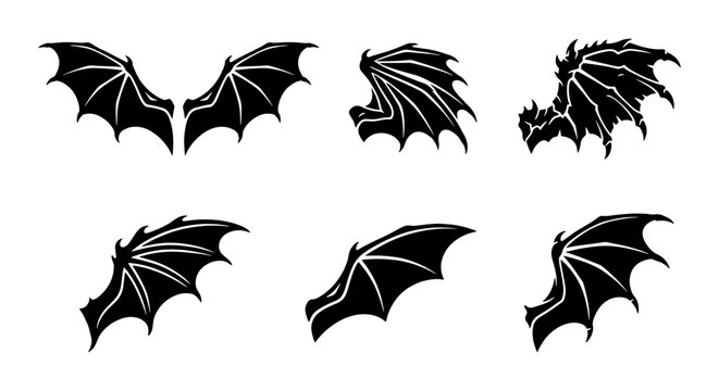 Dragon Wings Vector Set, Gothic Fantasy Creature Emblems, Dark Angel Iconography