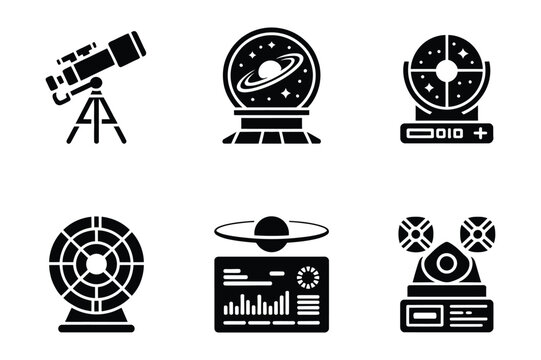Astronomy and space exploration icons set - celestial navigation and research