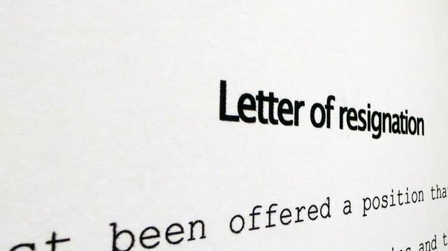 Letter of Resignation Document Close-Up for Career Transition Concept
