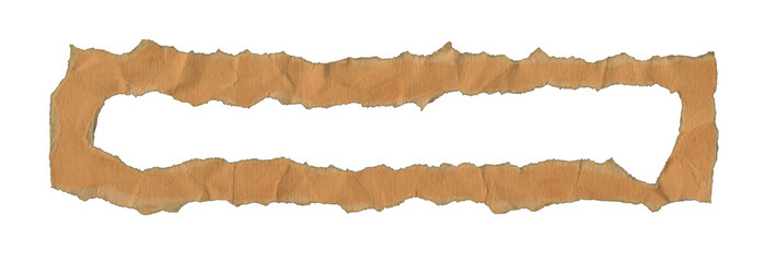 Fototapeta premium Horizontal Torn Orange Brown Paper Banner Frame with Ripped Hole and Ragged Edges Isolated on Transparent Background