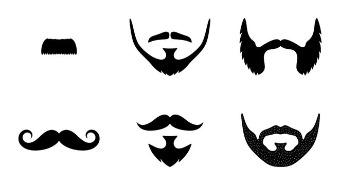 Beard Styles Vector Icons, Mustache Shapes Collection, Facial Hair Silhouettes