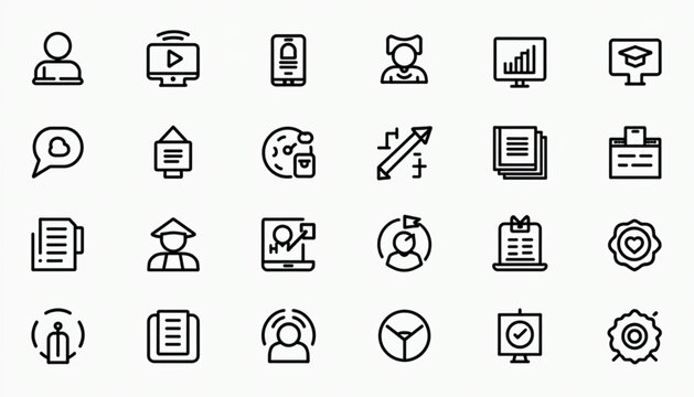 Online Course and E-Learning Icon Set Collection