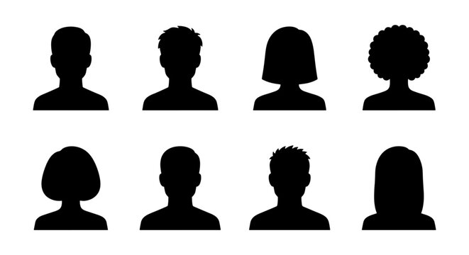 Diverse User Profile Silhouettes, Avatar Icons, Anonymous Headshots, Vector Set
