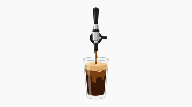 Pouring Dark Beverage from Tap into Glass with Foam