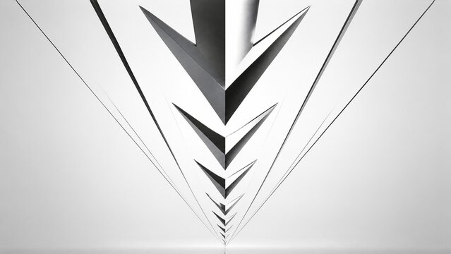 converging. Sleek metallic arrows decreasing in size, converging to a point. product launch decks, UI/UX mockups, designed for data visualization dashboards and holographic UIs, used by researchers.