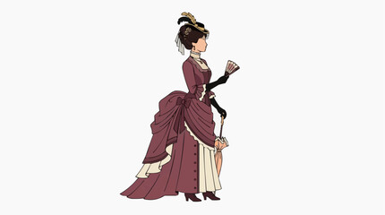 Obraz premium Victorian Woman in Elegant Dress Holding Fan and Parasol
