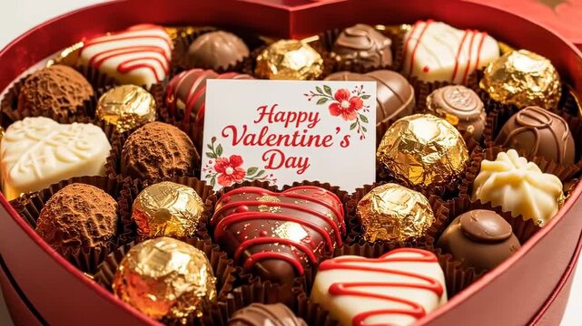 Heart shaped box of assorted chocolates for valentines day celebration