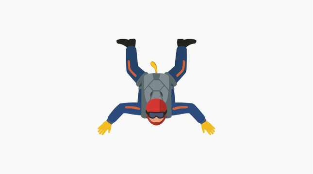 Skydiver in freefall wearing blue suit red helmet and goggles with parachute pack isolated on white background