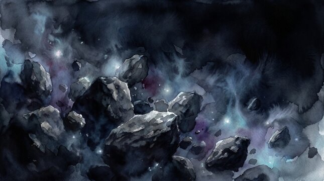 Asteroid Field in Galaxy &ndash; Cosmic Illustration