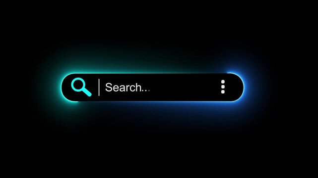 Neon glowing search engine optimization concept on the transparent background. Motion graphics of with search bar for data search on website online idea. 4k motion video