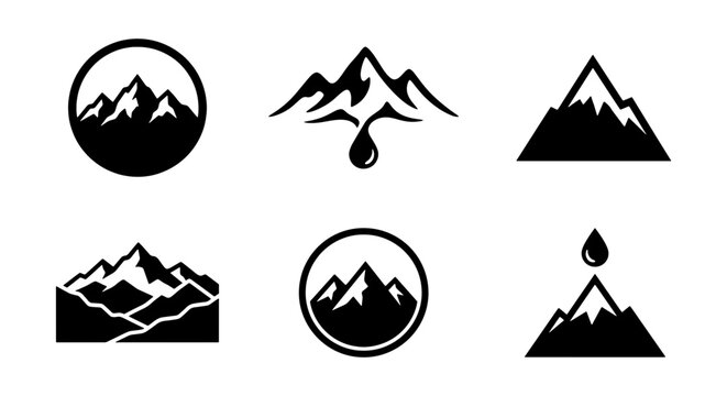 Mountain Icons Set, Nature Landscape Symbols, Outdoor Adventure Graphics