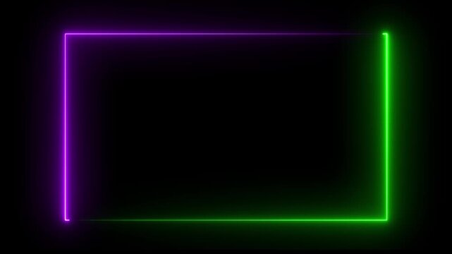 Animation of glowing neon rectangles abstract background. abstract glowing pink and green neon rectangle border frame.motion graphic of tow ton rectangle frame concept. 4k motion video