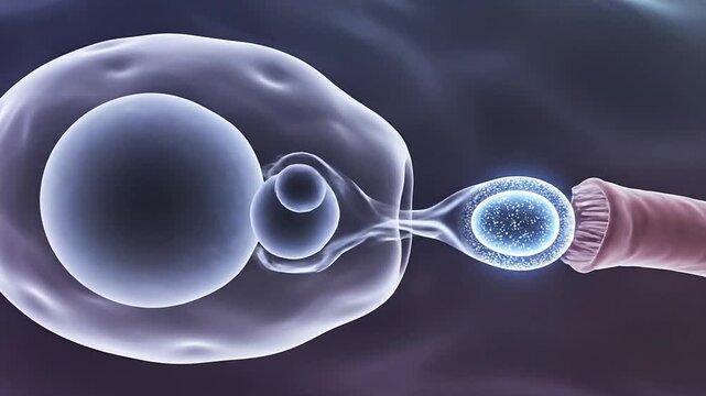 Cell Division Illustration Showing Complex Cellular Structures Including Nucleus and Organelles Against Abstract Scientific Background