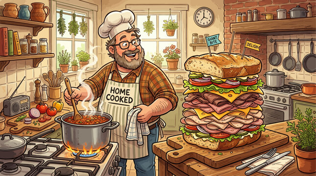 Jumbo Super Sandwich in Kitchen
