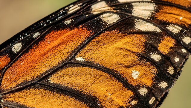 Extreme Macro of Monarch Butterfly Wing with Intricate Orange and Black Patterns