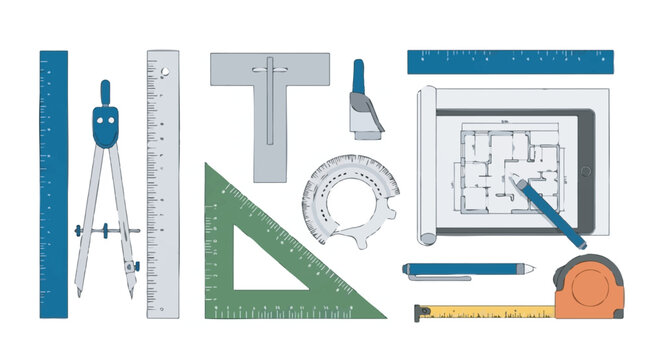 Architectural Engineering Drawing Tools Set with Tablet Floor Plan, Compass, and Rulers