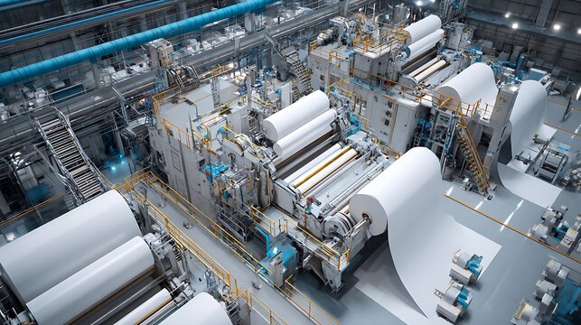 Industrial paper manufacturing machine in a modern factory