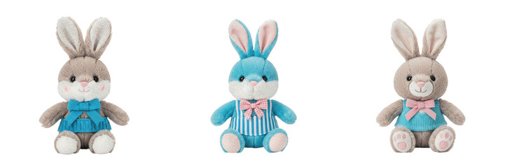 Plush blue bunny stuffed animal toy premium PNG stock photo, realistic soft rabbit doll childhood gift decoration isolated on white transparent background asset
