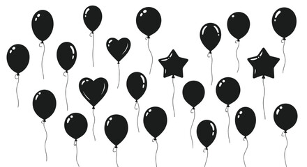 Set of Black Balloons, Various Shapes, Isolated on White Background © Azis