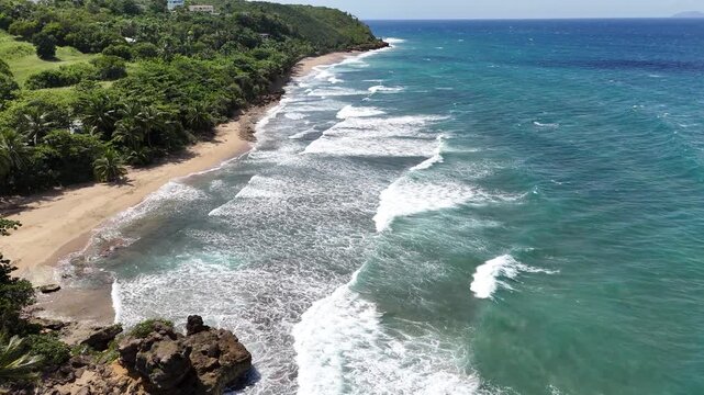 Aerial Drone Footage of Tropical Coastline at Pools Beach Rincon Puerto Rico
