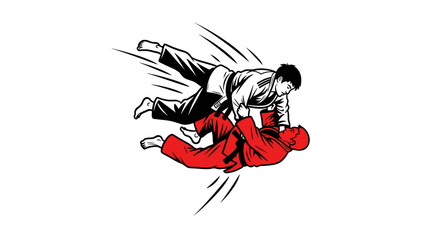 Obraz premium Martial Arts Grappling Fight - Judo or Jiu Jitsu Combat Illustration