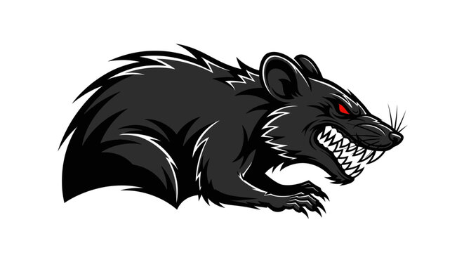 Aggressive Black Rat Character Illustration, Fierce Rodent With Red Eyes