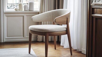 Fototapeta premium A modern chair design with wooden frame near a window