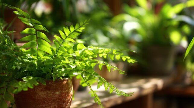 Lush fern plant in a terracotta pot.