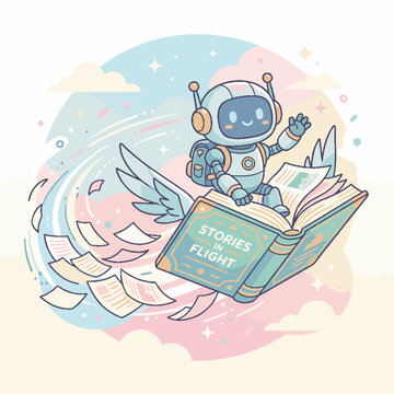 Astronaut in Space Suit Flying Book.