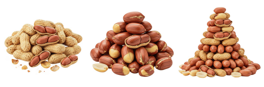 Isolated Heap of Roasted Peanuts in Shell Raw Groundnuts Pile Healthy Snack Ingredient on Plain White Background as High Quality Cutout PNG Set Asset File