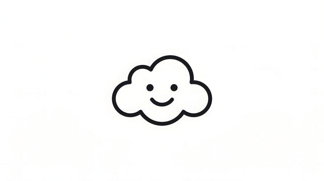 Smiling cloud vector icon, cheerful weather symbol line art illustration