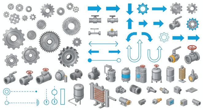 Industrial Automation System Graphic Kit With Gear And Technology Elements