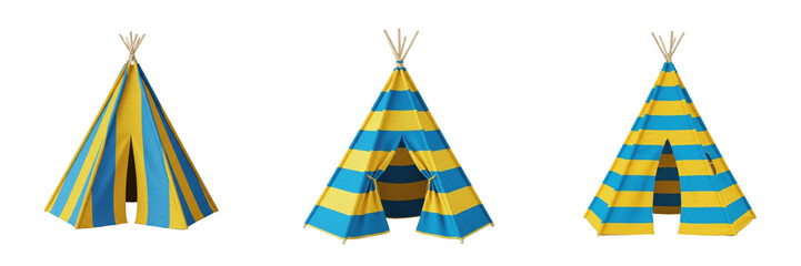 3D Render of Striped Indian Teepee Tent Isolated on White Background Premium High Quality PNG Stock Asset Object Graphic Component for Kids Play Room Camping © Sorlolve