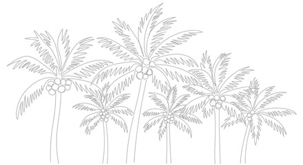 Obraz premium Minimal line art illustration of tropical coconut palm trees