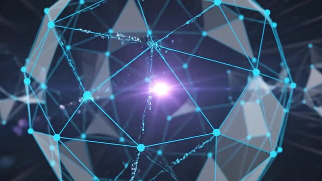 Abstract digital network sphere with glowing light in the center