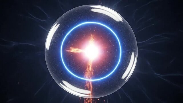 A glowing orb contains a powerful energy explosion with radiating light