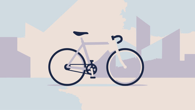 Minimalist Illustration of a Bicycle Set Against a Backdrop of City Buildings