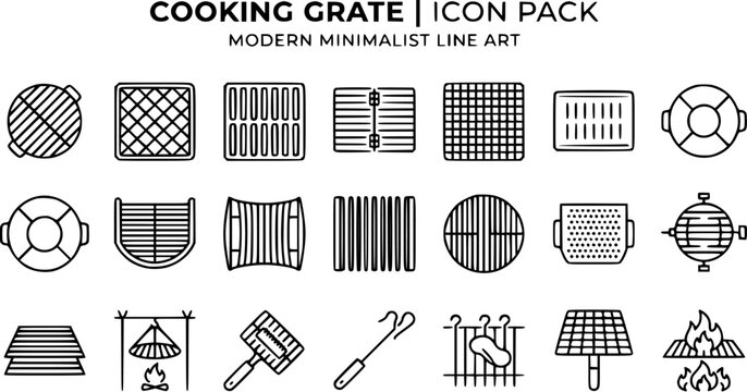 Cooking Grate and Grill Rack Modern Minimalist Line Art Icon Pack for Food, BBQ, and Grilling