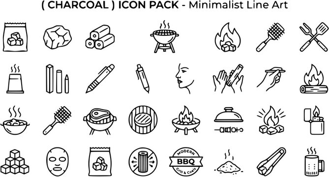 Charcoal BBQ Icon Pack: Minimalist Line Art for Grilling and Outdoor Cooking