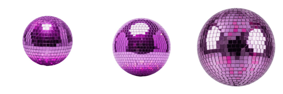 Vibrant Purple Disco Ball Glossy Spherical Party Decoration Mirror Effect Retro Nightlife Music Dance Festival Ornament Asset Isolated on White Background